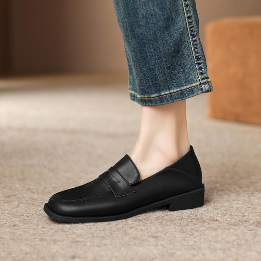 阿么手工女鞋2025新款圆头乐福鞋2CM百搭英伦风时尚小皮鞋女软底 商品图2