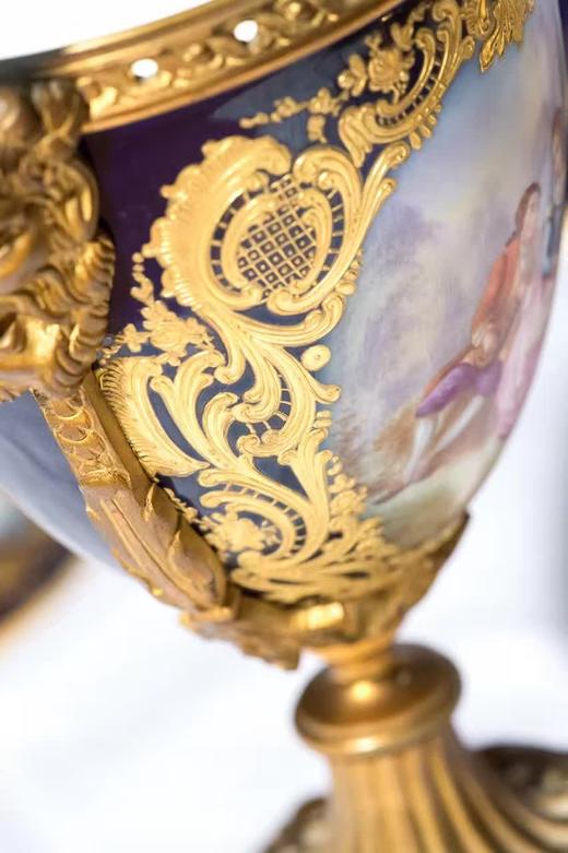 独角鹿西洋古董 1930年代法国Samson工坊出品塞弗尔风格鎏金香氛樽家居摆件 商品图4