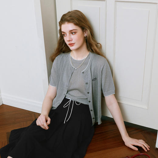 【商场同款】诗凡黎灰色针织衫25夏新款开衫背心两件套3G4230821 商品图0