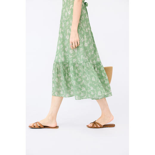 HeyDress法式天丝绿色印花连衣裙女夏季收腰显瘦浪漫度假风裙子 商品图2