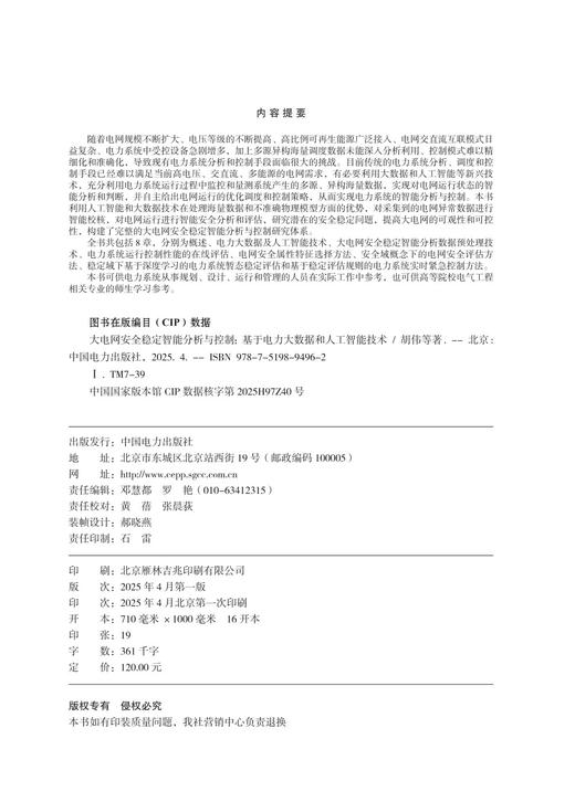大电网安全稳定智能分析与控制——基于电力大数据和人工智能技术 商品图3