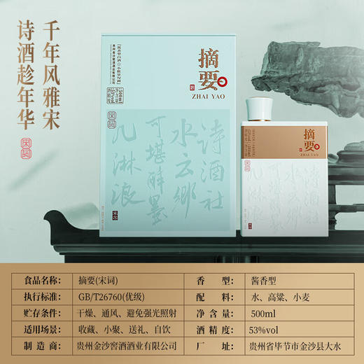 【整箱4瓶】0.5L-53度金沙摘要酒-宋词 商品图5