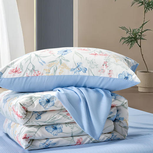 水星家纺A类全涤印花四件套蓝韵花影 商品图4