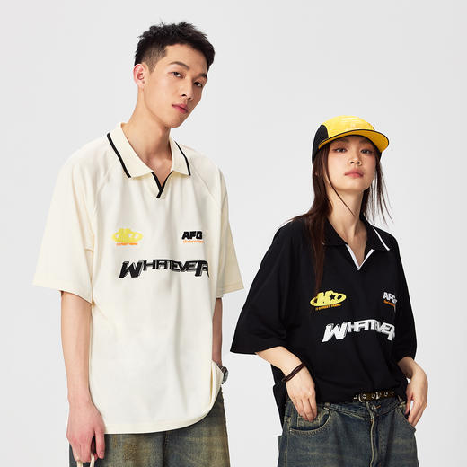 NPC潮牌男友风撞色字母绣花宽松POLO男落肩宽松慵懒NP44TE31 商品图1