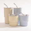 【吸管随手杯】随手杯纯色咖啡吸管水杯漱口杯子不锈钢内胆带盖喝水 商品缩略图5