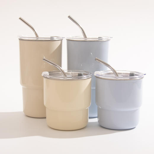 【吸管随手杯】随手杯纯色咖啡吸管水杯漱口杯子不锈钢内胆带盖喝水 商品图5