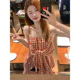 <曾小咸推荐>不规则蝴蝶结格纹吊带背心女