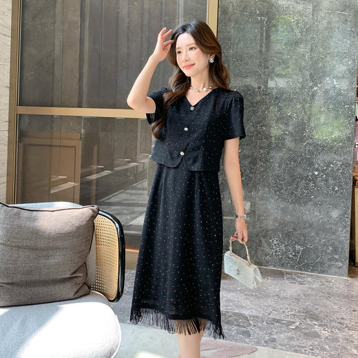 奢姿大码女装2025夏季气质V领流苏连衣裙胖妹妹假两件时尚裙子9952892998 商品图4