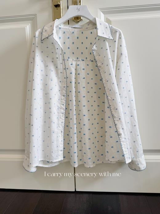 巴黎漫步｜汉麻提花 钩针撞色的设计 是夏天必备的防晒衬衣 杏色 商品图0