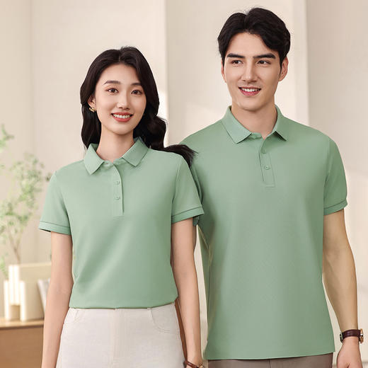 男女同款商务高端小方格凉感速干锦纶无痕商务翻领polo衫短袖519 商品图3