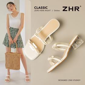 ZHR则则透气外出方根拖鞋透明女2025新款夏季蝴蝶结轻便凉鞋水晶