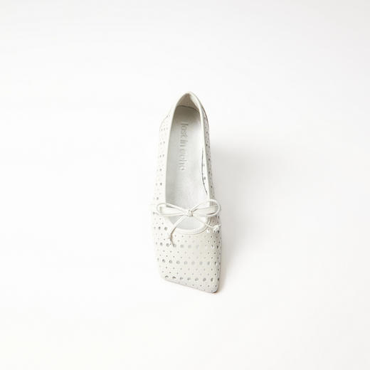 lost in echo2025春夏新款斜方头薄底镂空蝴蝶结芭蕾舞真皮单鞋女 商品图2