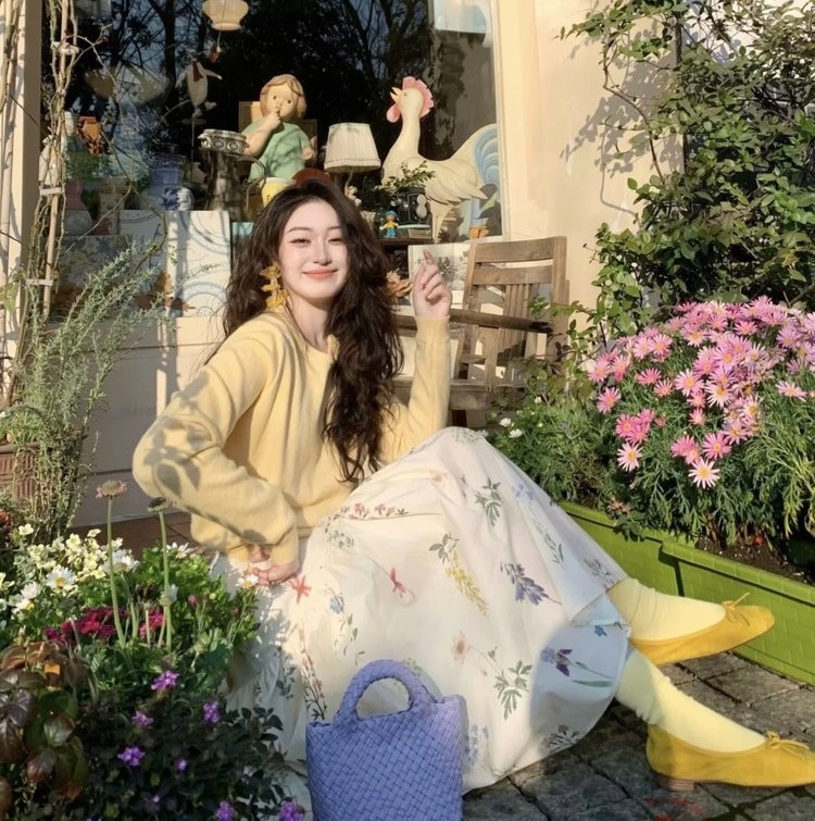 LONGNVFAIR郎奴华菲纯棉夏日印花米色裙 仙女裙 半裙/连衣裙