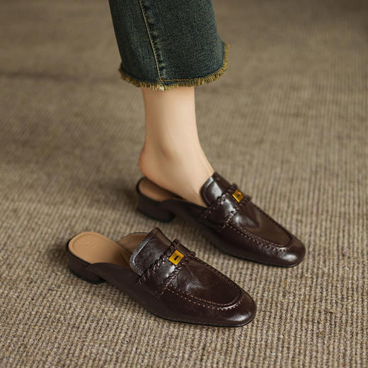 阿么手工女鞋复古风真皮穆勒鞋2025新款软底百搭夏季包头拖2.5CM 商品图1