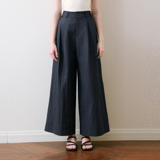 【商场同款】诗凡黎藏青高腰直筒休闲裤2025夏新款长裤3G4150811 商品图0