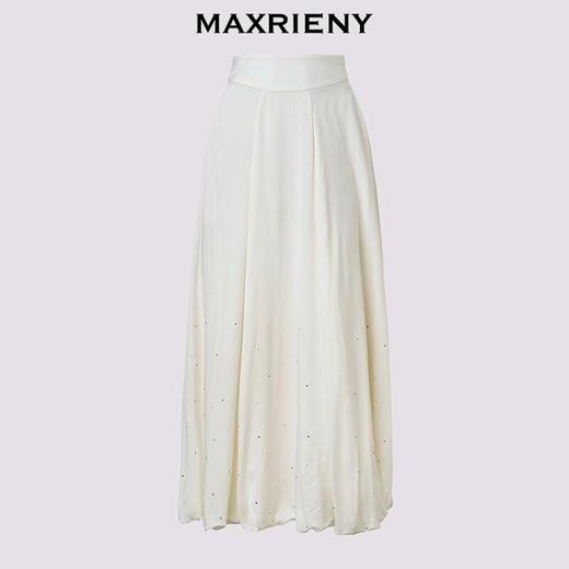 3件8折MAXRIENY2025年夏季新款白色高腰烫钻半裙简约气质百搭中长(货号:MF86SK009) 商品图4