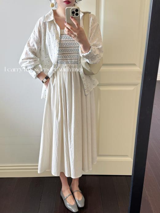 巴黎漫步｜特殊花型打揽 天然有机竹纤维亚麻兰精天丝混纺面料吊带裙  杏色 商品图4