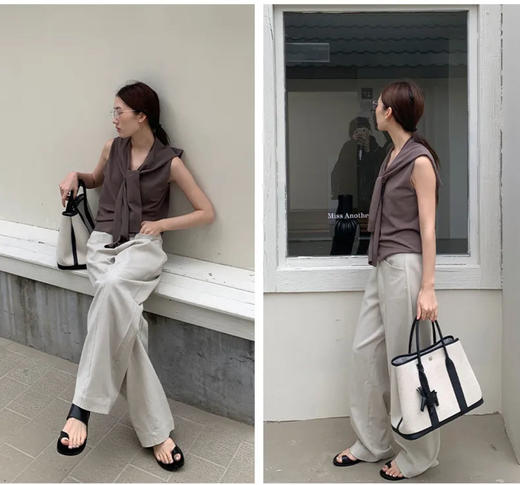 夏日清凉必备乳胶棉垂感阔腿裤奶白色透气休闲裤 商品图5