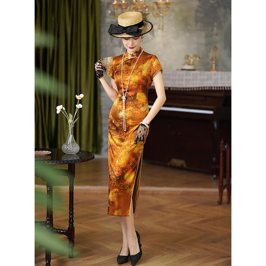 年轻款高档真丝提花，桑蚕丝高端旗袍裙YY-2458 商品图0