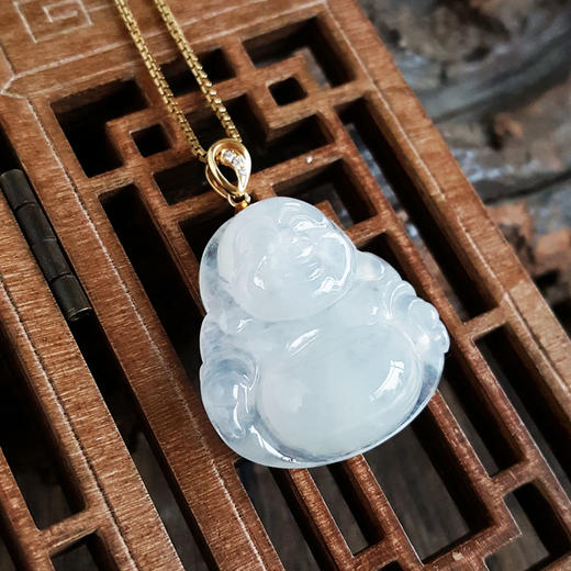【天然正品】A货翡翠AU750黄金镶钻镶天然冰种佛公翡翠（平安、吉祥）吊坠项链吊坠：34.2*25.5*8.2MM / 项链：40CM女士现售价：4280！230325AH40 商品图2