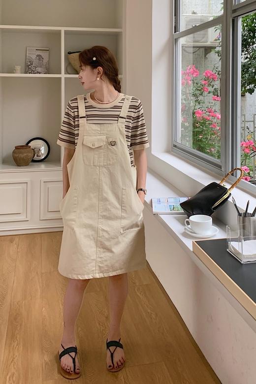 HAYES 休闲奶白色条纹T恤背带裙套装 18608 商品图3