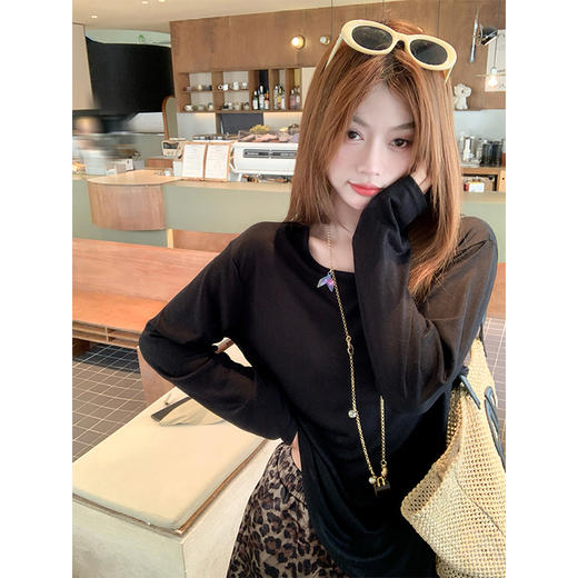 <曾小咸推荐>韩系后背镂空设计长袖T恤 商品图2