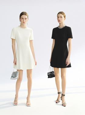 醋酸法式白色黑色连衣裙！2025年夏季新款收腰小香风连衣裙女款！