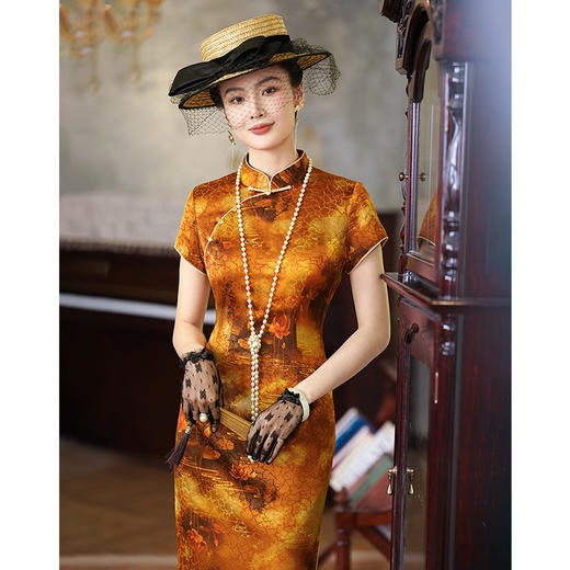 年轻款高档真丝提花，桑蚕丝高端旗袍裙YY-2458 商品图2