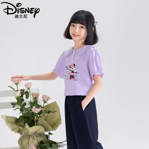 迪士尼女童泡泡袖上衣夏季儿童短袖T恤女大童打底衫薄款女孩夏装 商品图2