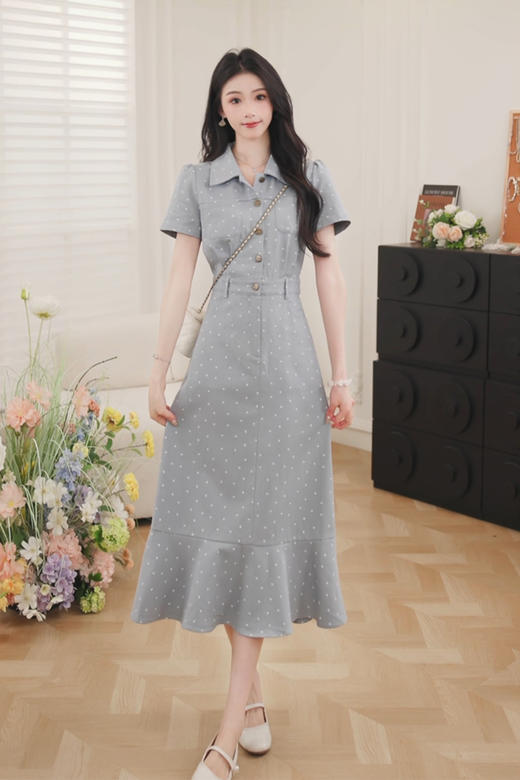 鹿向南 [花漾波点] 法式波点连衣裙女夏季2025年新款衬衫裙长裙子 商品图2