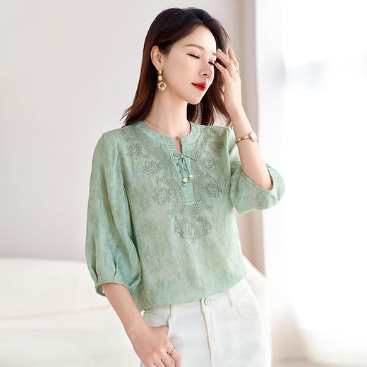 国风新中式真丝丝麻，刺绣衬衫炒色衬衣SM-12599520 商品图1