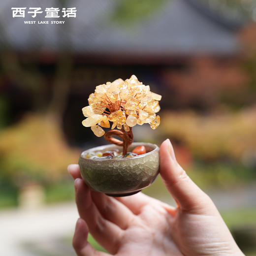 【灵隠景区直发】发财树摆件黄水晶风水玄关摆件招财桌面摆件办公室水晶摆件   3-5天发货 商品图2