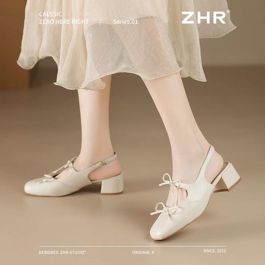 ZHR则则时尚蝴蝶结包头凉鞋2025新款气质百搭单凉鞋粗跟法式女鞋 商品图3