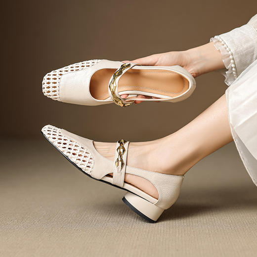 【预售5天】新款真皮法式编织镂空玛丽珍单鞋女夏季百搭透气凉单鞋SY&G1431 商品图0
