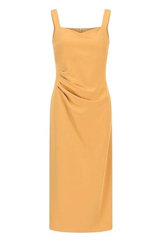 Le Malene 黄色桃心领吊带褶皱收腰连衣裙 19932 商品图4