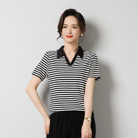 丁摩 加捻真丝T恤衫女100桑蚕丝翻领上衣Y3716