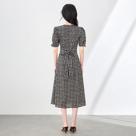 「高货wl」全新升级【铂金会员330/天猫439/差价109】(31708)洛诗琳法式通勤格子印花连衣裙2025夏季V领收腰A字长裙女wl31708 商品图1