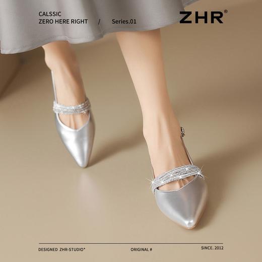 ZHR则则法式尖头凉鞋2025新款气质百搭水钻一字包头凉鞋女鞋单鞋 商品图5