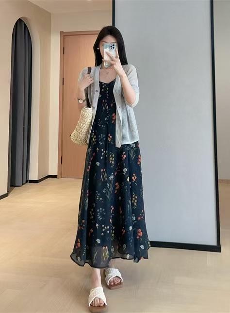 品牌花色花园天丝吊带裙显瘦小A字连衣裙 商品图12