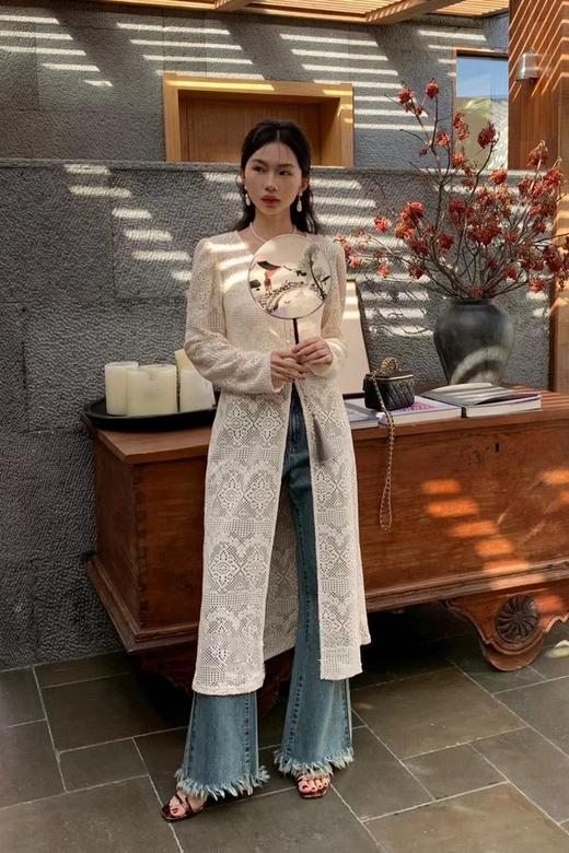 LNNNS 米色蕾丝钩花长款罩衫连衣裙 20027 商品图8