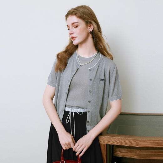 【商场同款】诗凡黎灰色针织衫25夏新款开衫背心两件套3G4230821 商品图2