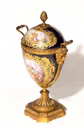 独角鹿西洋古董 1930年代法国Samson工坊出品塞弗尔风格鎏金香氛樽家居摆件