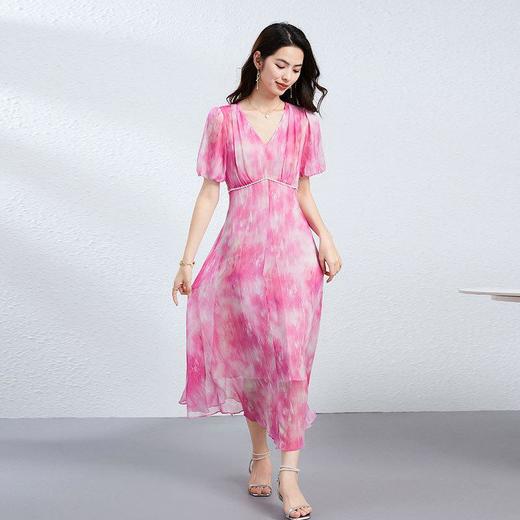 「高货kbnq」全新升级【铂金会员487/天猫659/差价172】(33544)洛诗琳气质桑蚕丝印花连衣裙2025夏季仙气V领收腰a字裙 商品图2