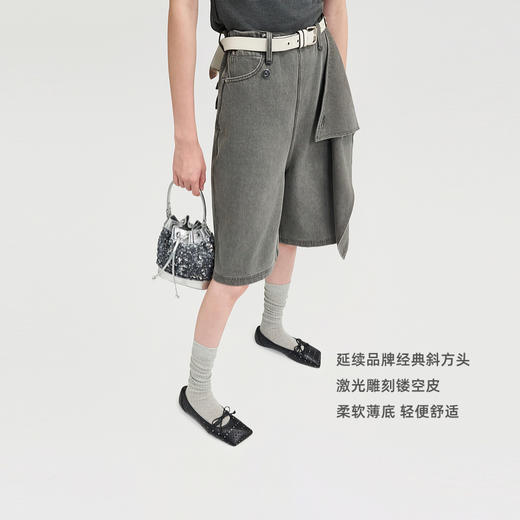 lost in echo2025春夏新款斜方头薄底镂空蝴蝶结芭蕾舞真皮单鞋女 商品图3