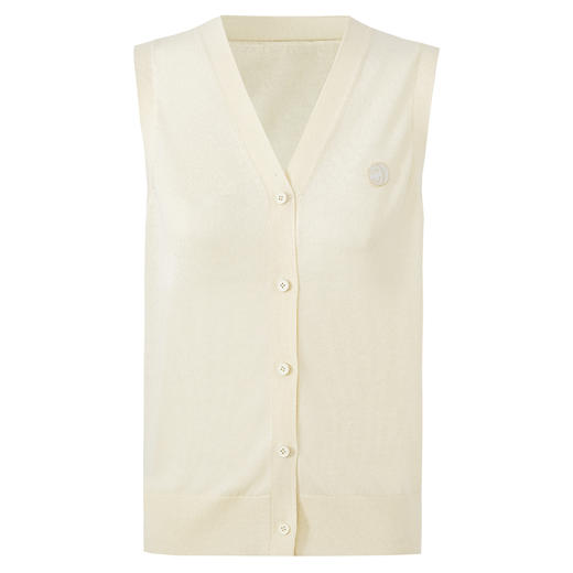 SELFWHO亚麻混纺米黄色针织背心马甲女2025夏新款宽松v领无袖马夹 商品图4