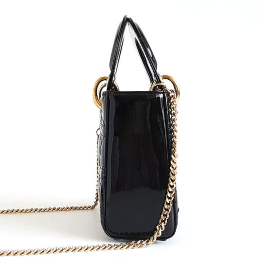 【98新闲置】DIOR迪奥迷你 LADY DIOR 手袋M0505OWCB M900经典黑金漆皮三格戴妃包链条手提单肩包女士现售价：19700！180525AI08 商品图3