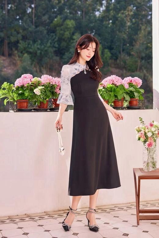 Le Malene 新中式水滴领拼接式连衣裙 19888 商品图0