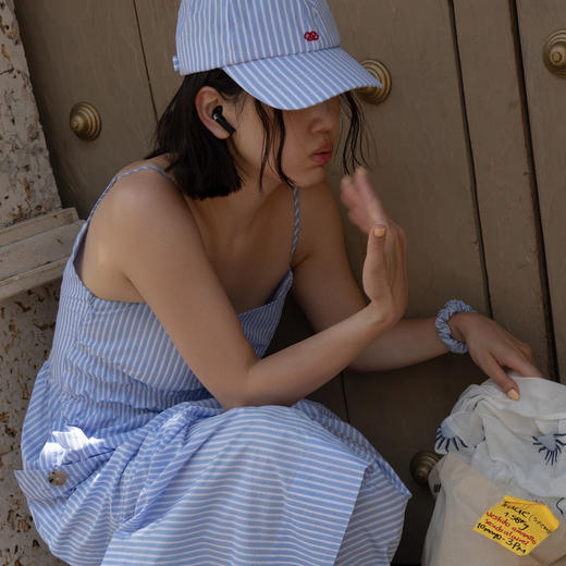 lost in echo2025春夏新款时髦百搭撞色条纹logo蓝白棒球帽帽子 商品图4