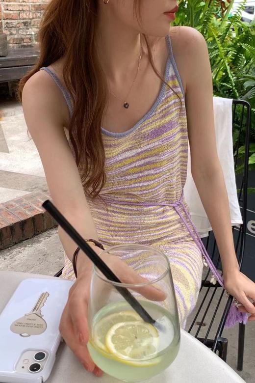 SIA SAYLOR 落日紫条纹针织吊带连衣裙 18472 商品图1
