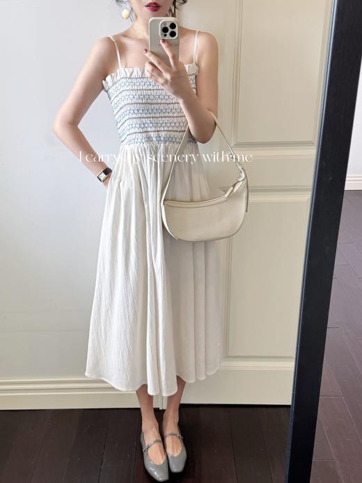 巴黎漫步｜特殊花型打揽 天然有机竹纤维亚麻兰精天丝混纺面料吊带裙  杏色 商品图2